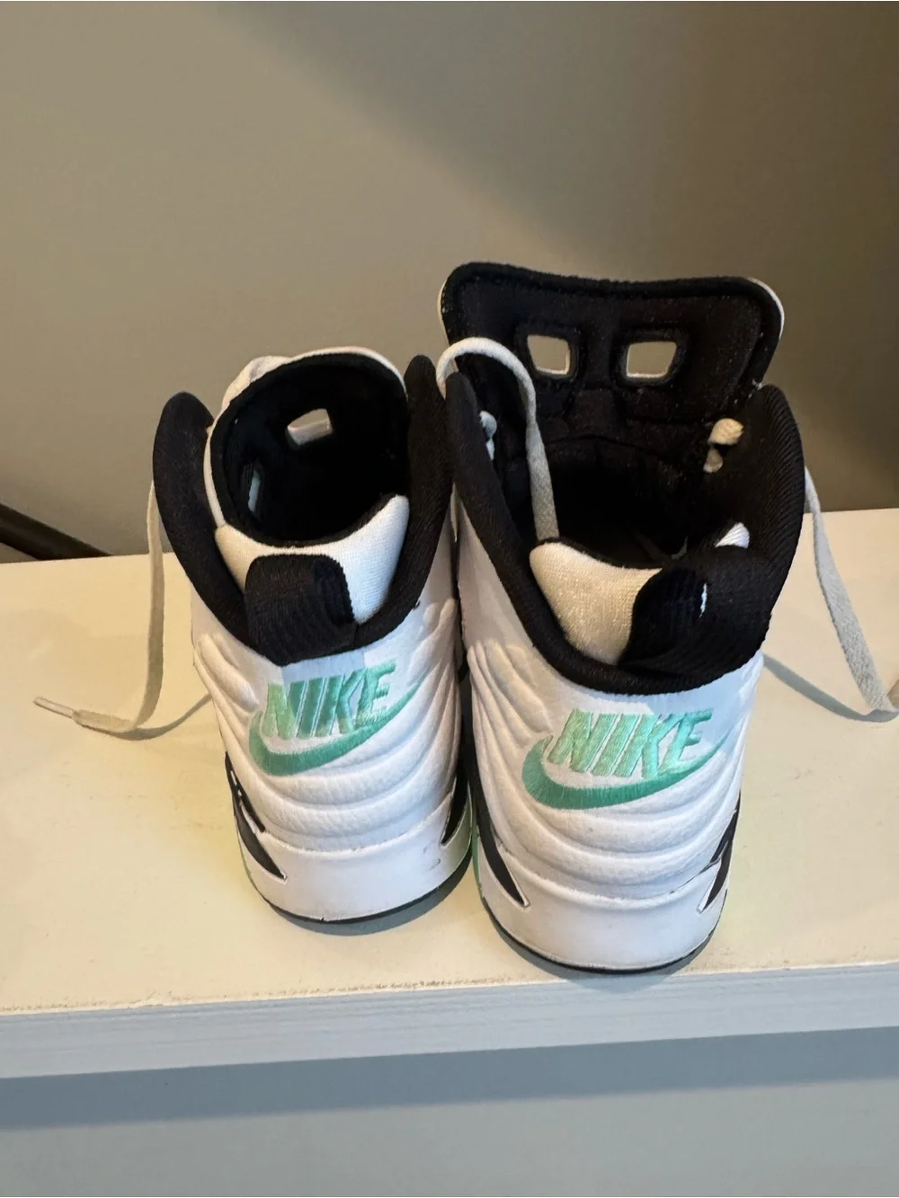 Nike Kids White and Mint High-Top Basketball Shoes